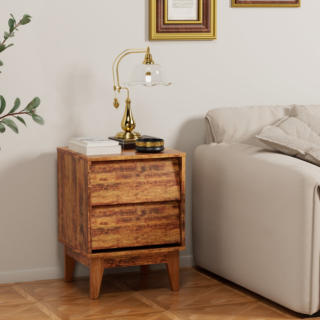 2 Set Nightstands Features Vintage-style and Bevel Design, Made of MDF, Mid Century Modern Nightstand, Night Stand for Bedroom - Grand Goldman Shop