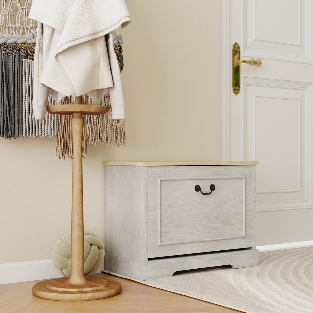 Shoe Storage Bench with 1 Flip Drawer and Adjustable Shelf, Small Shoe Cabinet  for Entryway, Hallway, Bedroom-Antique White - Grand Goldman Shop