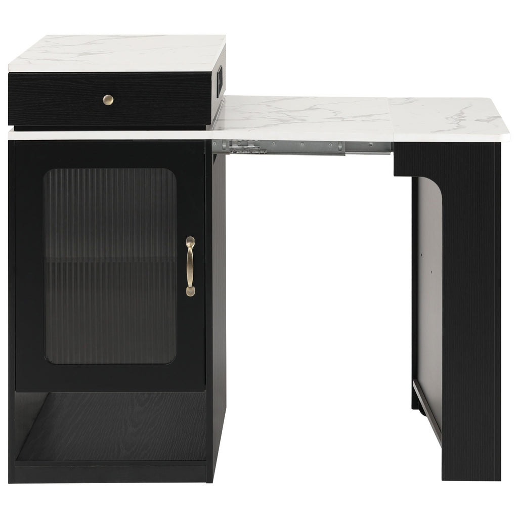 K&K 59.5' Kitchen Island with Extendable Dining Table, Kitchen Storage Table with Double-sided Storage, Kitchen Island with 2 Drawers, Power Outlet, Side Open Shelves, for Kitchen, Dining Room, Black - Grand Goldman Shop
