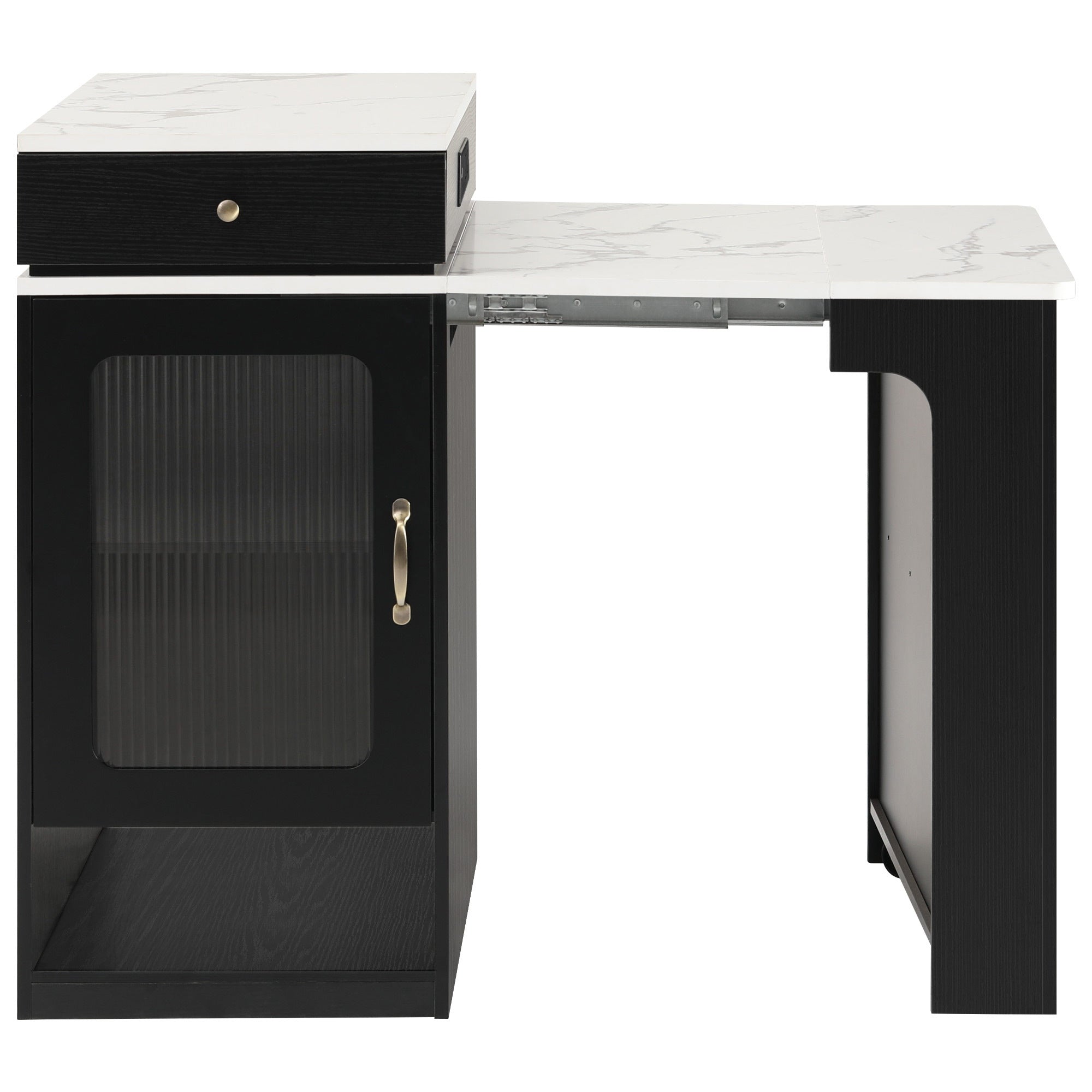 K&K 59.5' Kitchen Island with Extendable Dining Table, Kitchen Storage Table with Double-sided Storage, Kitchen Island with 2 Drawers, Power Outlet, Side Open Shelves, for Kitchen, Dining Room, Black - Grand Goldman Shop