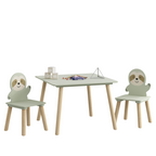 Kids Table and Chair Set with 2 Cute Sloth Chairs, Wooden Toddler Activity Table, Cute Animal Design Play & Study Set for Pla