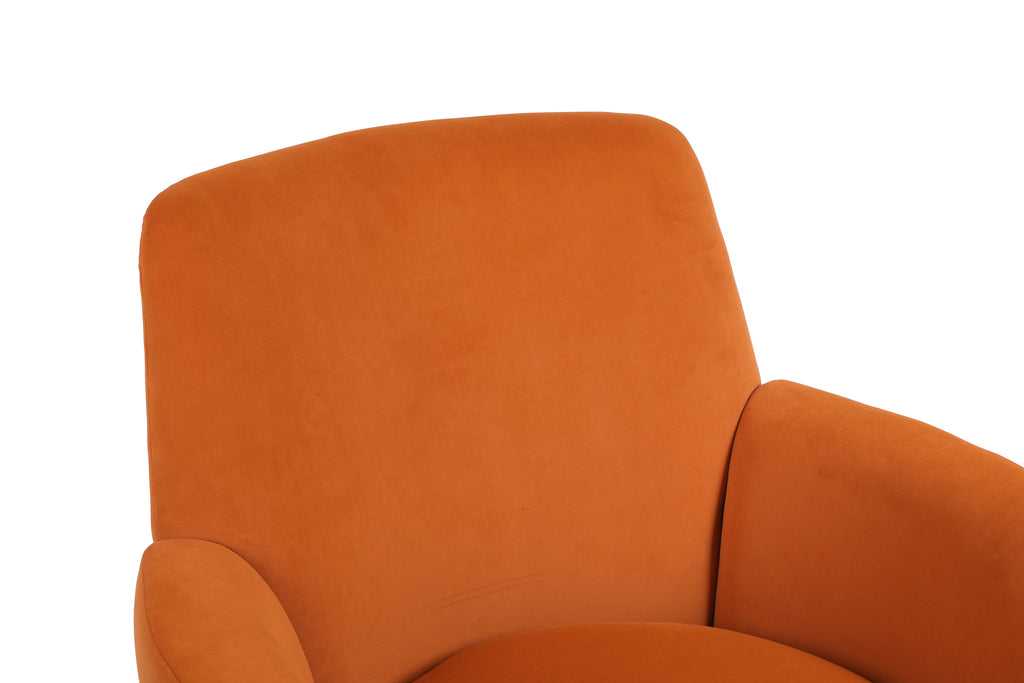Velvet Swivel Barrel Chair, Swivel Accent Chairs Armchair for Living Room, Reading Chairs for Bedroom Comfy, Round Barrel Chairs with Gold Stainless Steel Base (Orange) - Grand Goldman Shop