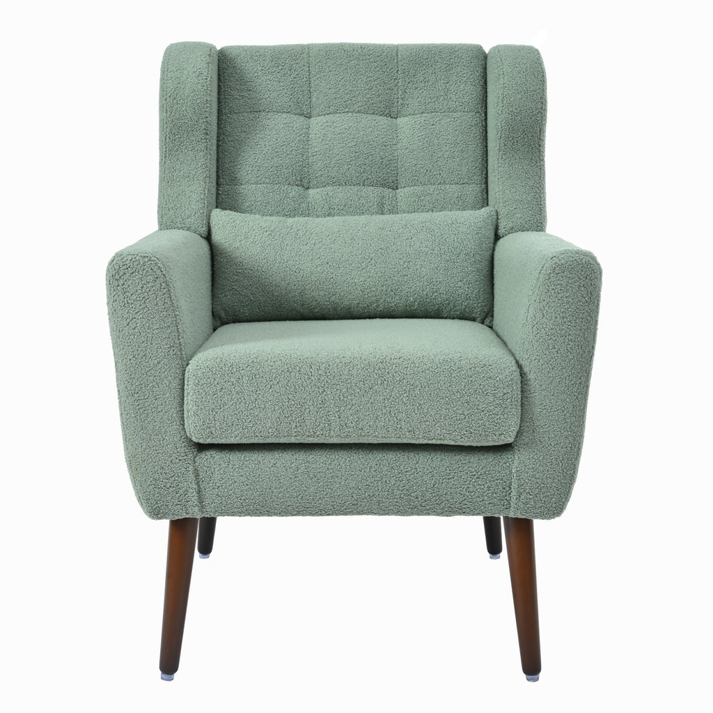 Modern Accent Chair,Teddy Fabric Living Room Chairs Comfy Reading Chair,Mid Century Accent Chair, Lounge Arm Chairs Armchair for Living Room Bedroom (Light Green) - Grand Goldman Shop