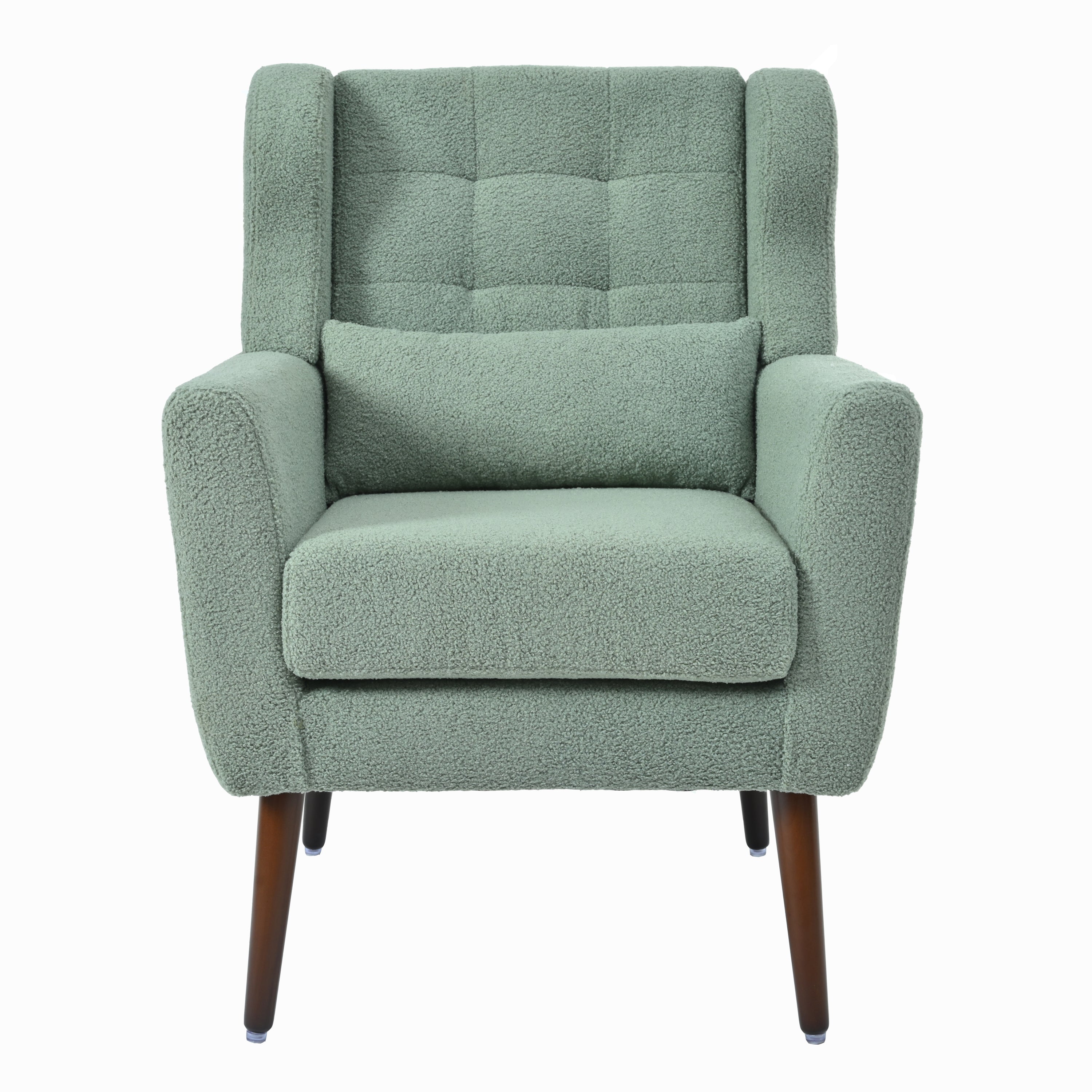 Modern Accent Chair,Teddy Fabric Living Room Chairs Comfy Reading Chair,Mid Century Accent Chair, Lounge Arm Chairs Armchair for Living Room Bedroom (Light Green) - Grand Goldman Shop