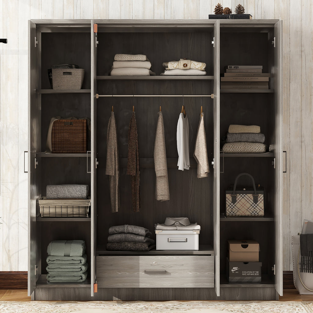 4-Door Wardrobe with 1 Drawer, Gray - Grand Goldman Shop