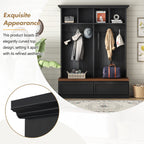 Farmhouse 4-in-1 Hall Tree with Wood Grain Bench, Mudroom Versatile Coat Rack with 2 Large Drawer, Entrance Organizer for Hallway, Living Room, Black, 55.9'W (OLD SKU: N721P313099B) - Grand Goldman Shop