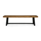 Cloud Outdoor Bench with Acacia Wood Frame and Slat Panel Design, Set of 2,Sandblast Teak Finish and Black - Grand Goldman Shop