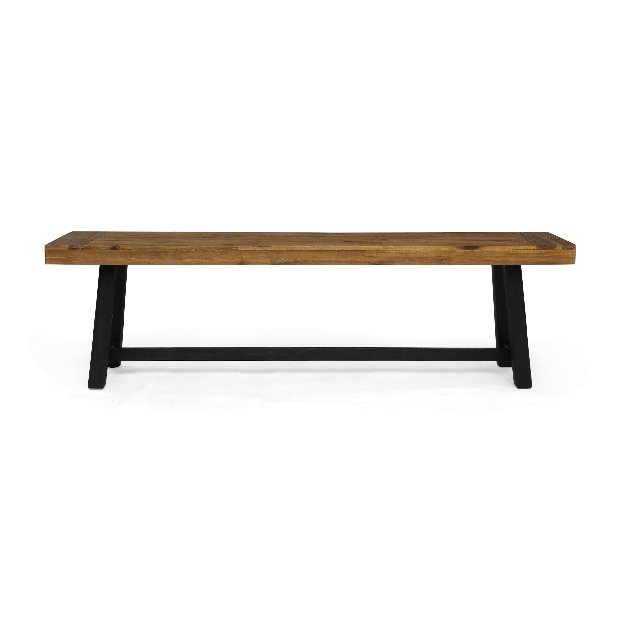 Cloud Outdoor Bench with Acacia Wood Frame and Slat Panel Design, Set of 2,Sandblast Teak Finish and Black - Grand Goldman Shop