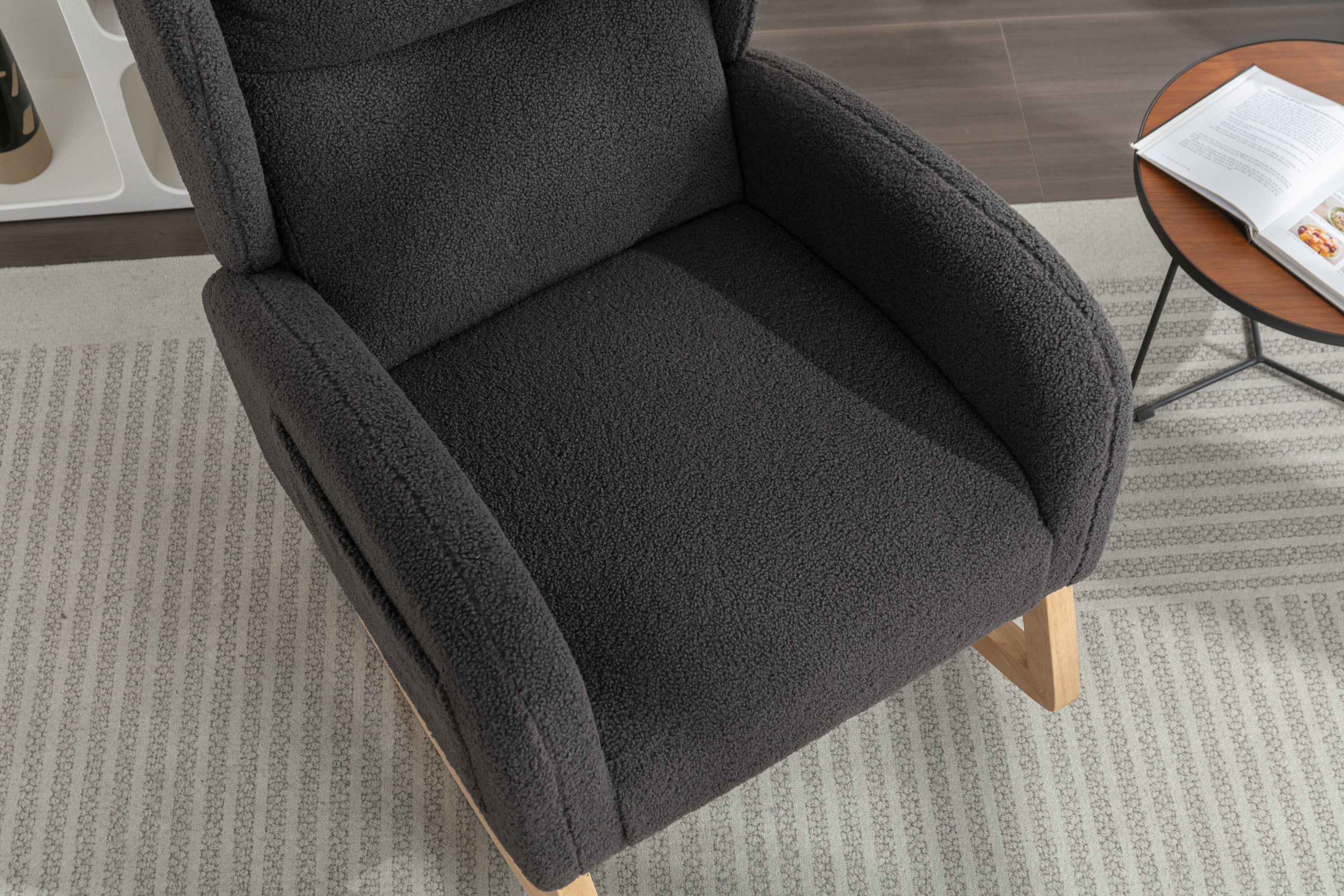 049-Teddy Fabric Rocking Chair With Packet Wood Legs,Dark Gray - Grand Goldman Shop
