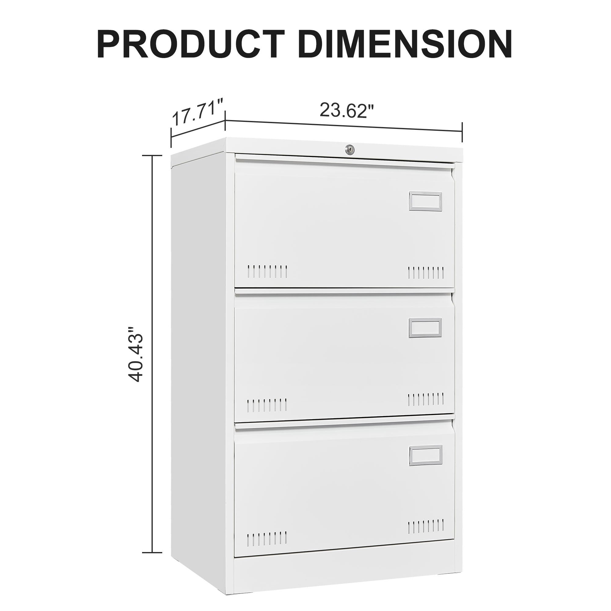 Contemporary White Metal Lateral File Cabinet with Lock, 3 Drawer Office Storage for Legal/Letter/A4/F4 | Premium Home Decor 