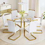 Modern minimalist style circular transparent tempered glass table, tempered glass tabletop, golden metal legs, suitable for kitchen, dining room, and living room, 42 '* 42' * 29.5 '1123r - Grand Goldman Shop