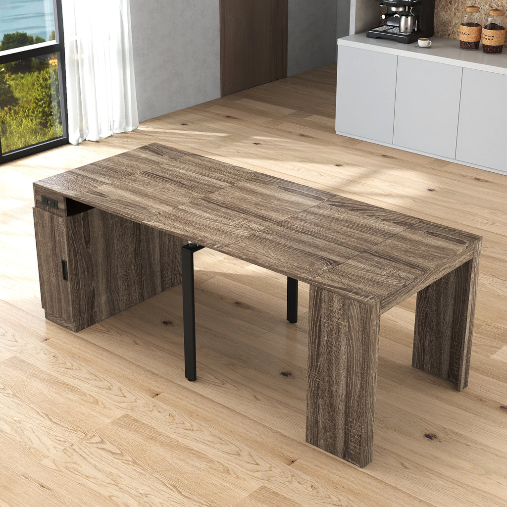 Modern Multifunctional Extendable Dining Table with Outlet, Space Saving Expanding Table with Storage for Party, Weddings, Meetings, Celebrations - Grand Goldman Shop