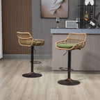 COOLMORE Modern Swivel Bar Stools Set of 2 with Adjustable Height and Footrest in Green Linen - Grand Goldman Shop