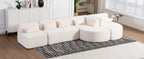 Modern Upholstered L-Shape Sofa with Chaise Lounge and Back Pillows, Beige Boucle Fabric, 144 inches - Grand Goldman Shop