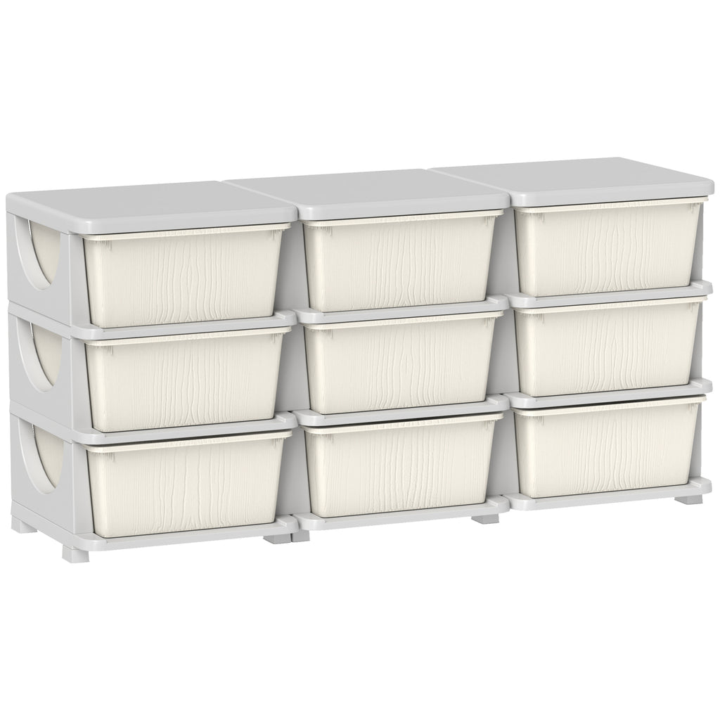 Qaba 3 Tier Kids Storage Unit, 9 Drawer Chest Toy Organizer Plastic Bins for Kids Bedroom Nursery Kindergarten Living Room fo