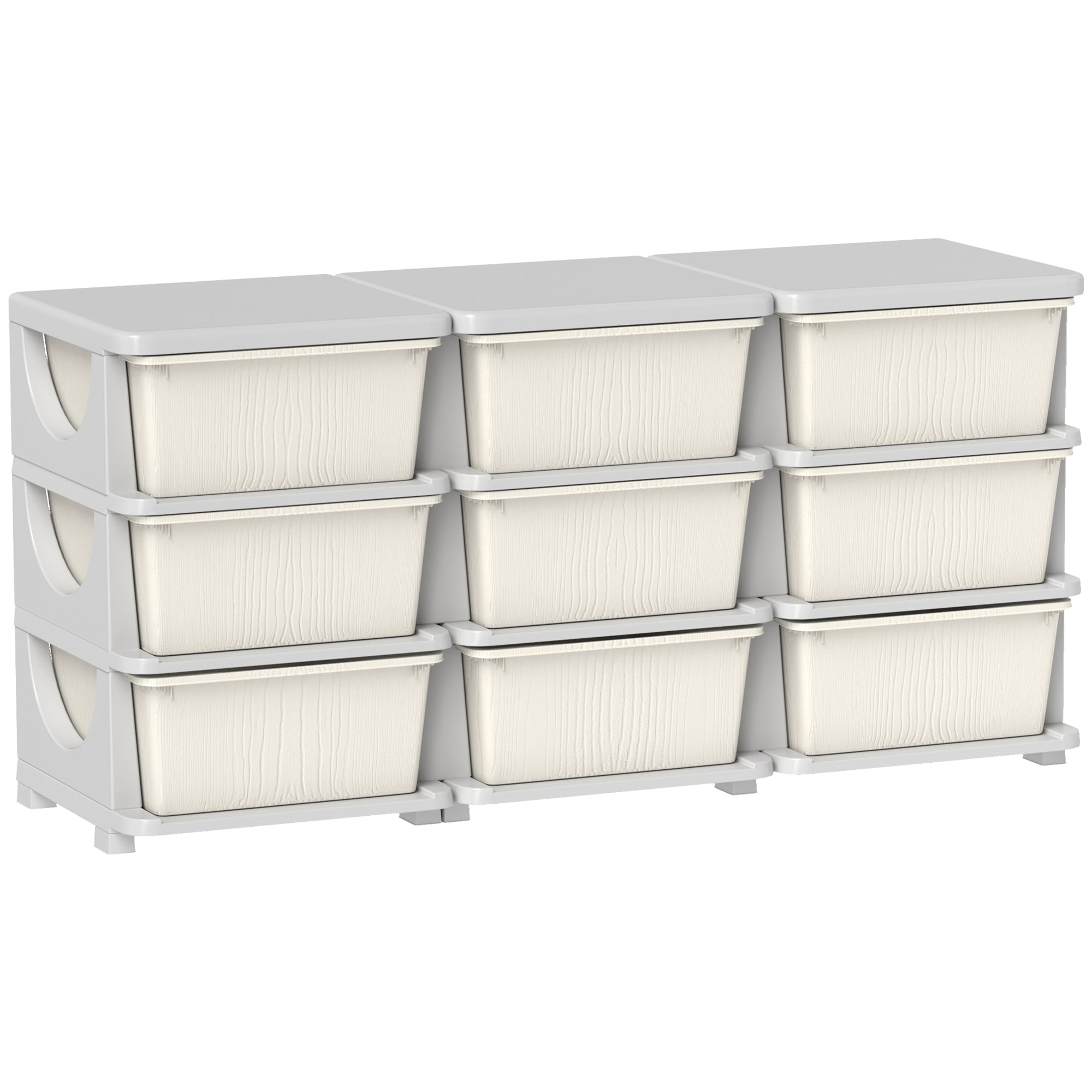 Qaba 3 Tier Kids Storage Unit, 9 Drawer Chest Toy Organizer Plastic Bins for Kids Bedroom Nursery Kindergarten Living Room fo
