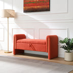 Modern Teddy Bed End Bench with Arms and Storage, Upholstered Orange Foot Rest Stool for Living Room, Bedroom, Dorm, Comfy Window Vanity Bench - Grand Goldman Shop
