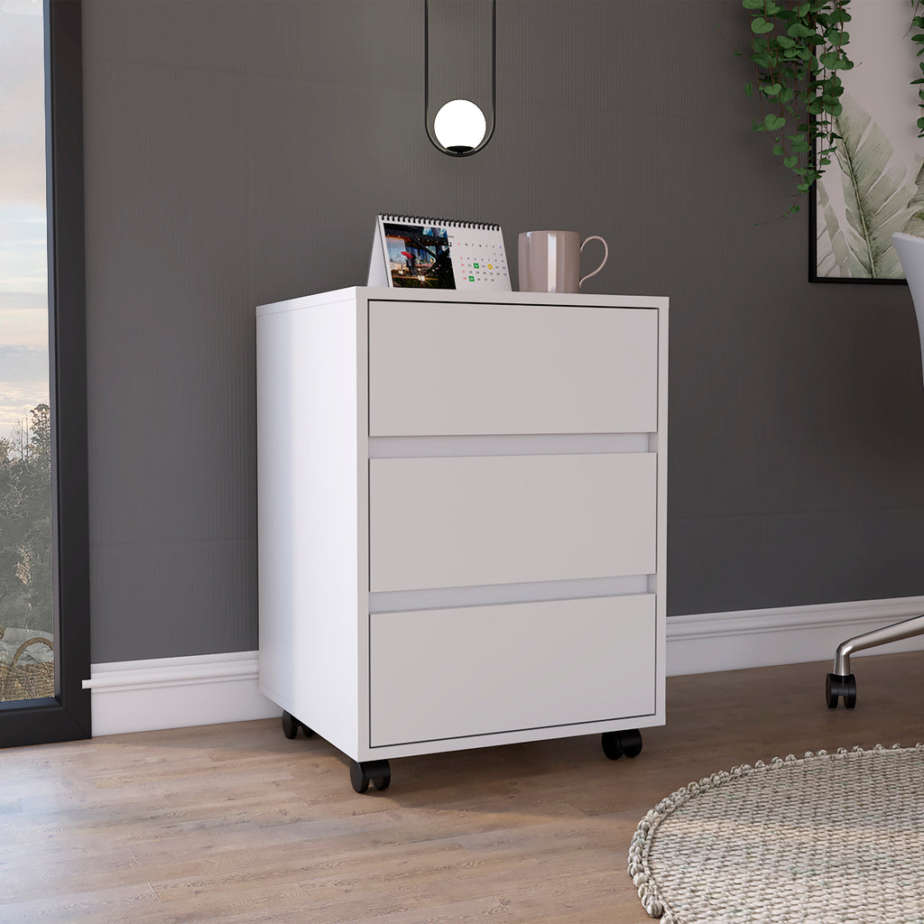 Artemisa 3 Drawer Filing Cabinet, Four Casters, Superior Top -White - Grand Goldman