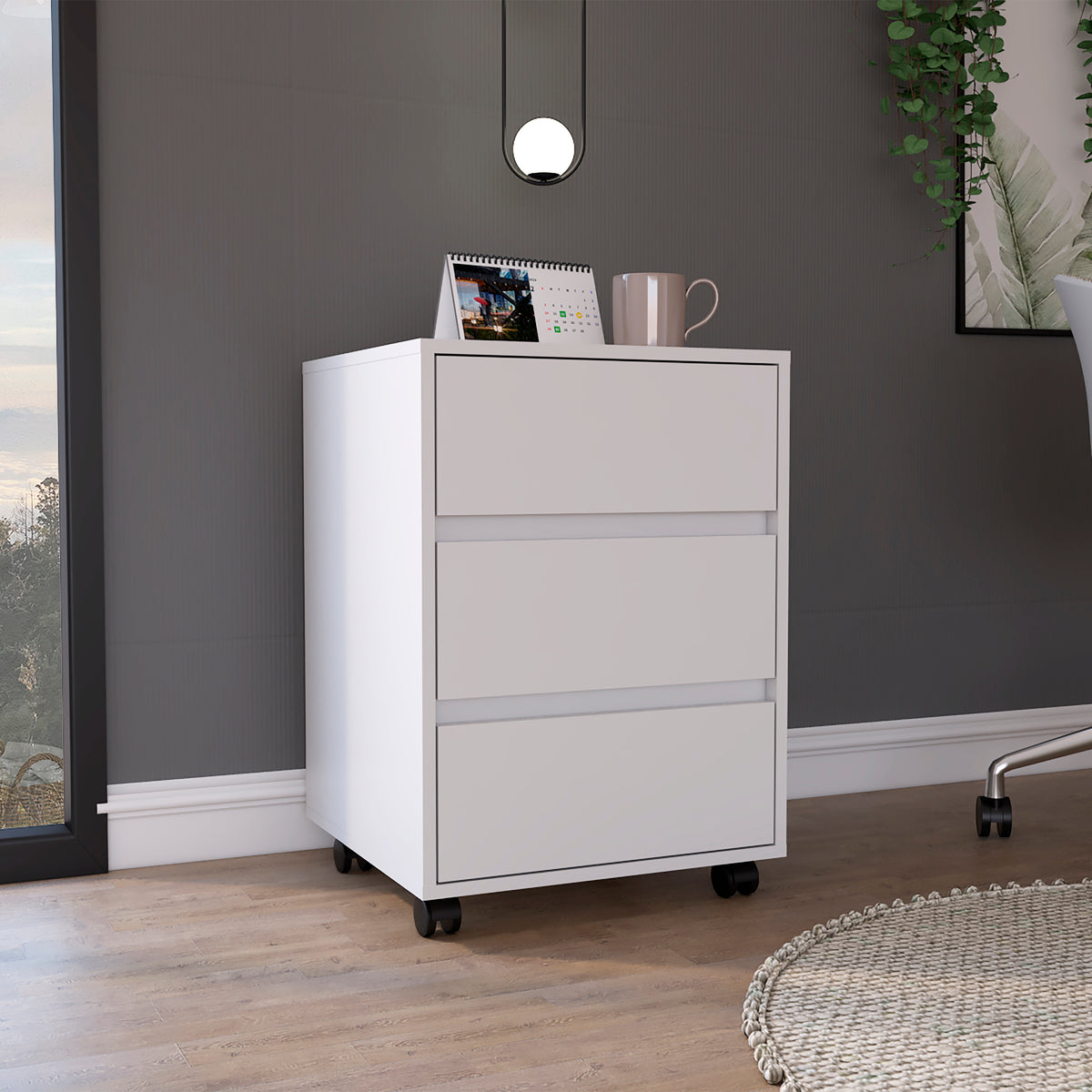 Artemisa 3 Drawer Filing Cabinet, Four Casters, Superior Top -White - Grand Goldman