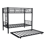Heavy-duty Sturdy Metal Twin over Twin Bunk Bed with Noise Reduction, Safety Guardrail, No Box Spring Needed, Black - Grand Goldman Shop