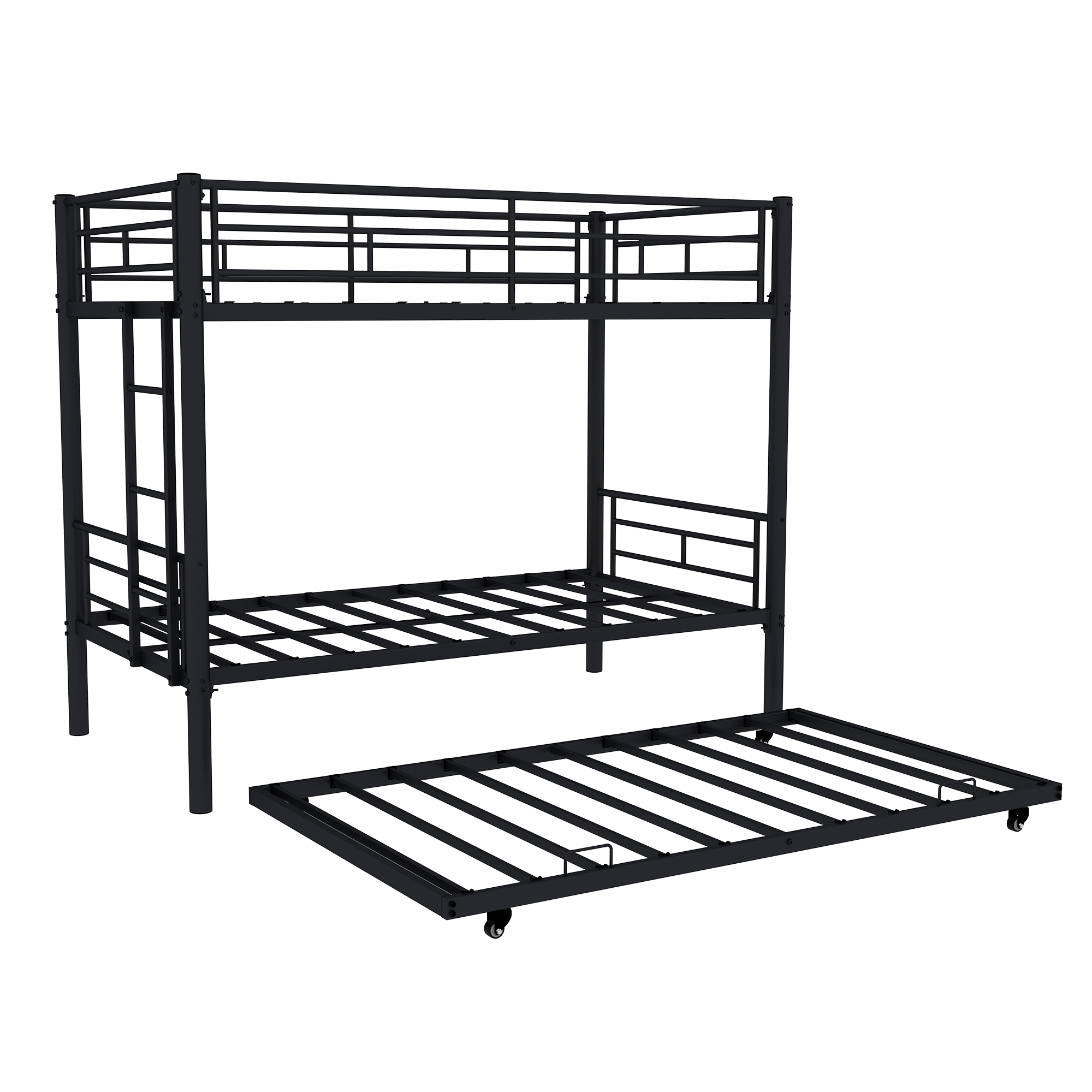 Heavy-duty Sturdy Metal Twin over Twin Bunk Bed with Noise Reduction, Safety Guardrail, No Box Spring Needed, Black - Grand Goldman Shop