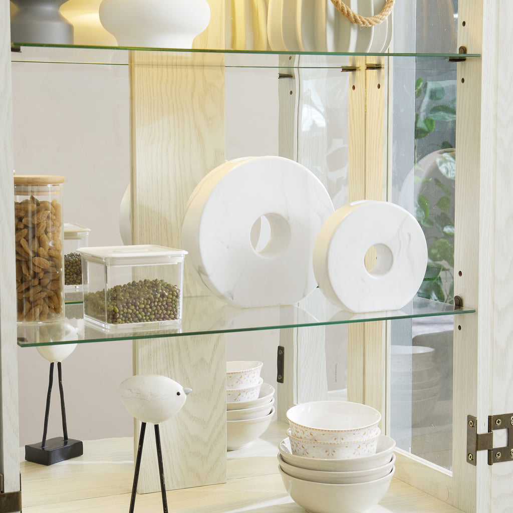 Lighted Glass Curio Display Cabinet,Display Cabinet,Glass Storage Cabinet Glass Wine cabinet Wood Frame Toy Display for Living Room, Kitchen, Pantry light bulb included Antique white - Grand Goldman Shop
