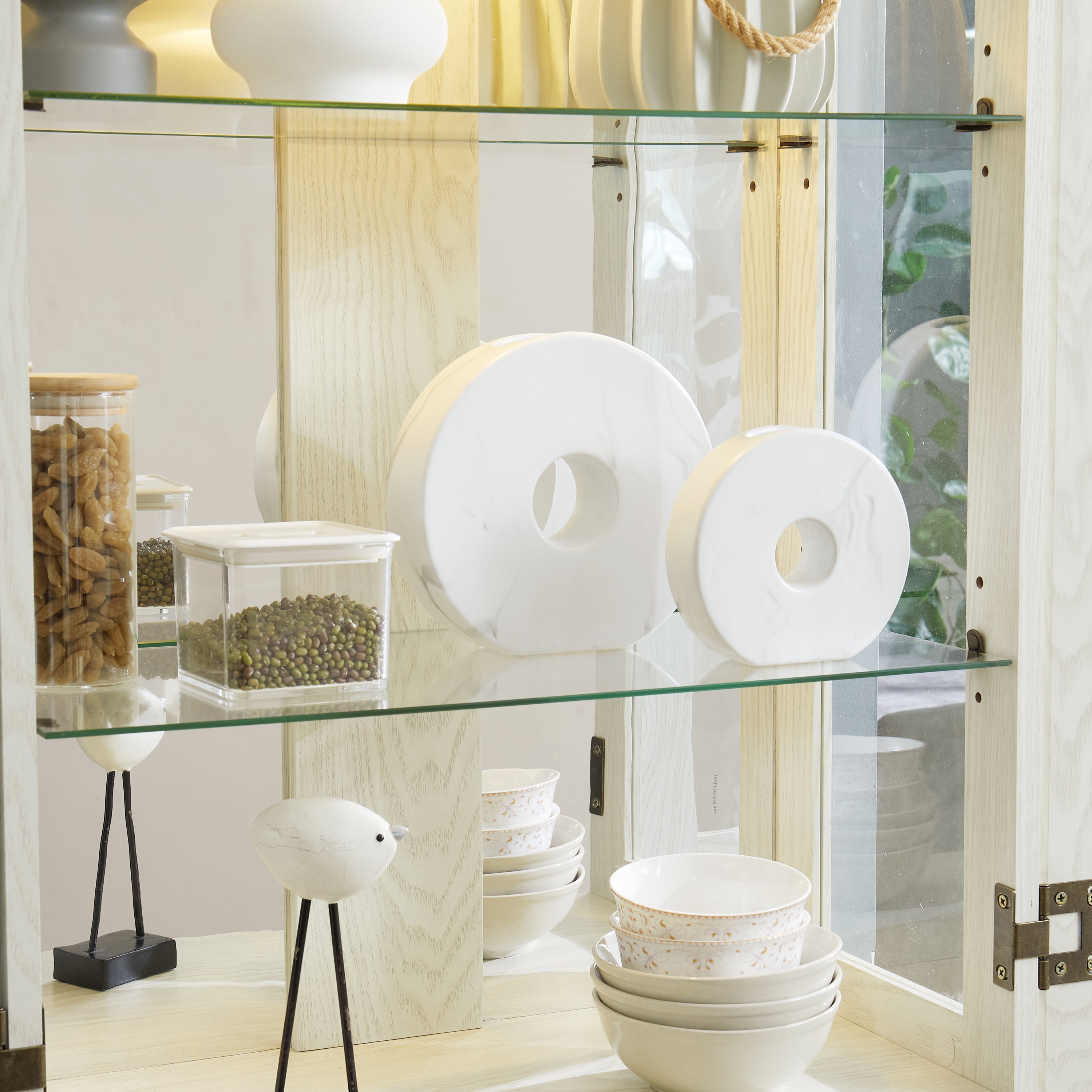 Lighted Glass Curio Display Cabinet,Display Cabinet,Glass Storage Cabinet Glass Wine cabinet Wood Frame Toy Display for Living Room, Kitchen, Pantry light bulb included Antique white - Grand Goldman Shop