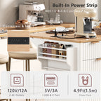 K&K Fluted Kitchen Island with Storage, 55.5' Kitchen Island with Drop Leaf, Power Outlet, 4 Doors and 3 Drawers, Rolling Island Table with Wood-grain Top, Curved Edge for Kitchen,Dining Room White - Grand Goldman Shop