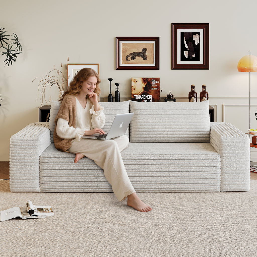 71' 3Setaser Sofa,Corduroy Fabric,Deep Seat Couches,Comfy Loveseat Sofa,No Assembly,1pcs for Living room, Bedroom,Conference room ,Apartment,White - Grand Goldman Shop
