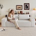 71' 3Setaser Sofa,Corduroy Fabric,Deep Seat Couches,Comfy Loveseat Sofa,No Assembly,1pcs for Living room, Bedroom,Conference room ,Apartment,White - Grand Goldman Shop