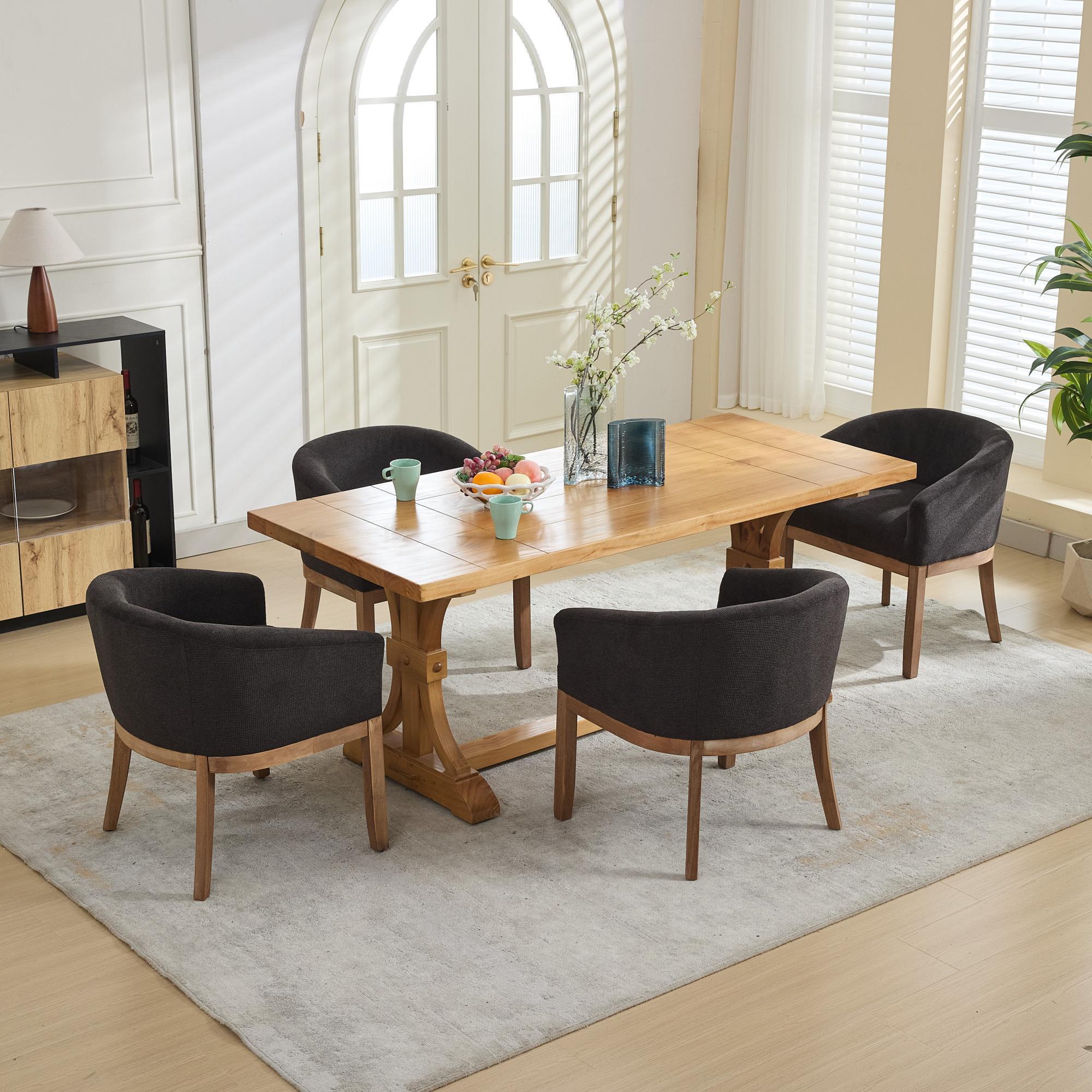 Mid Century Modern Upholstered Barrel Dining Chairs with Arms,Farmhouse Linen Kitchen & Dining Room Chairs with Natural Hardwood Frame, 19' W Accent Chairs,Single Pack,Charcoal Gray,SW1891BK - Grand Goldman Shop