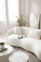 Mid Century Modern Curved Living Room Sofa, 4-Seat Boucle Fabric Couch for Bedroom, Office, Apartment, off white(beige and white) - Grand Goldman Shop
