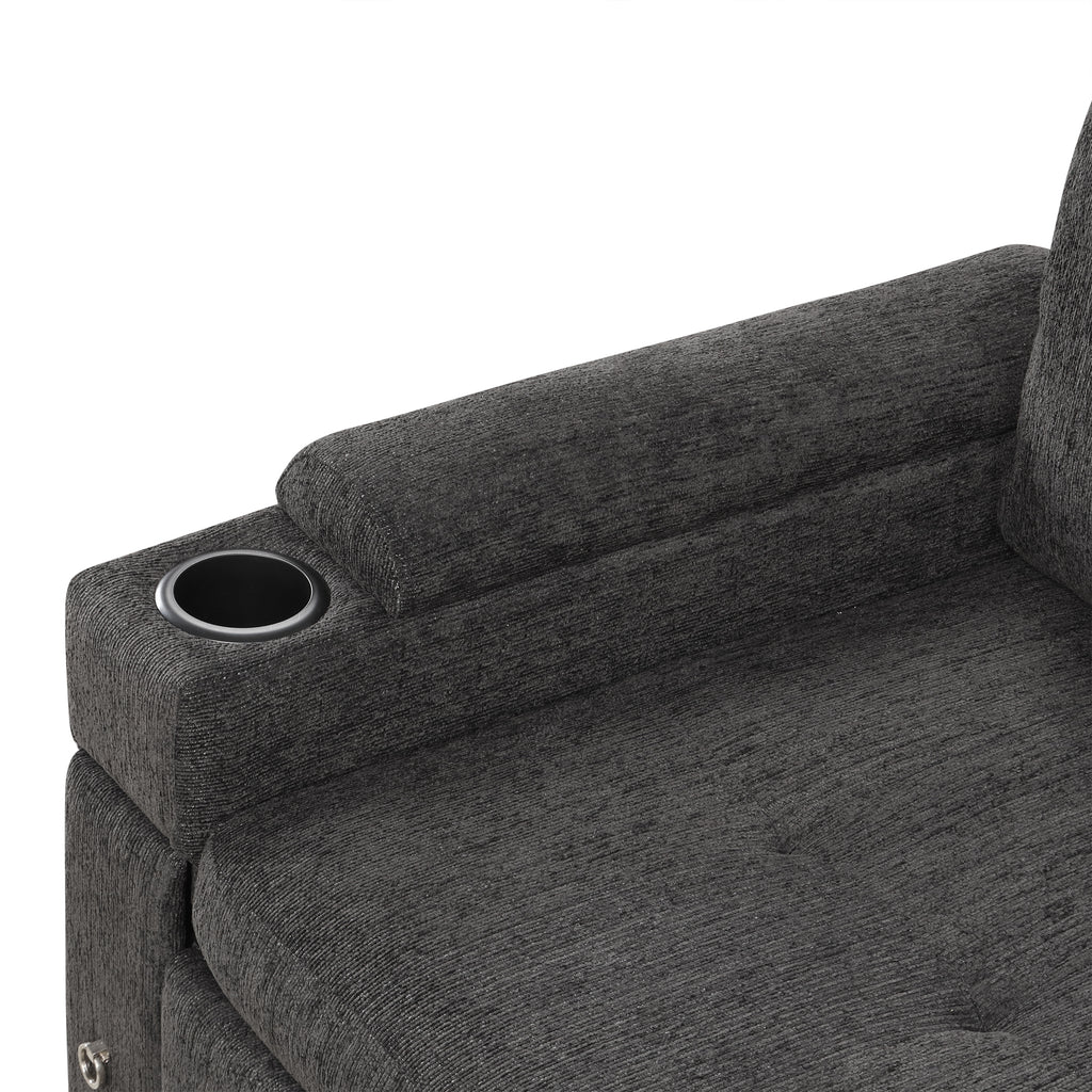 Black Convertible L-shaped Sofa Couch with Storage, Cup Holders, USB Ports, Chenille Fabric, 83.5' - Grand Goldman Shop