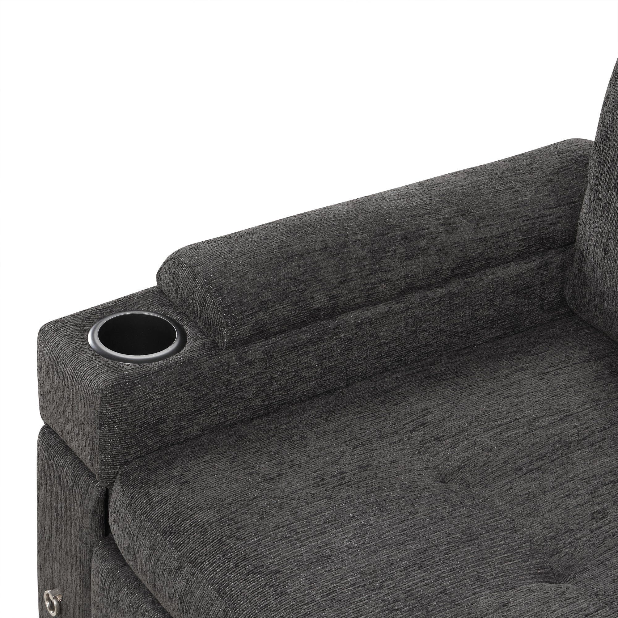 Black Convertible L-shaped Sofa Couch with Storage, Cup Holders, USB Ports, Chenille Fabric, 83.5' - Grand Goldman Shop