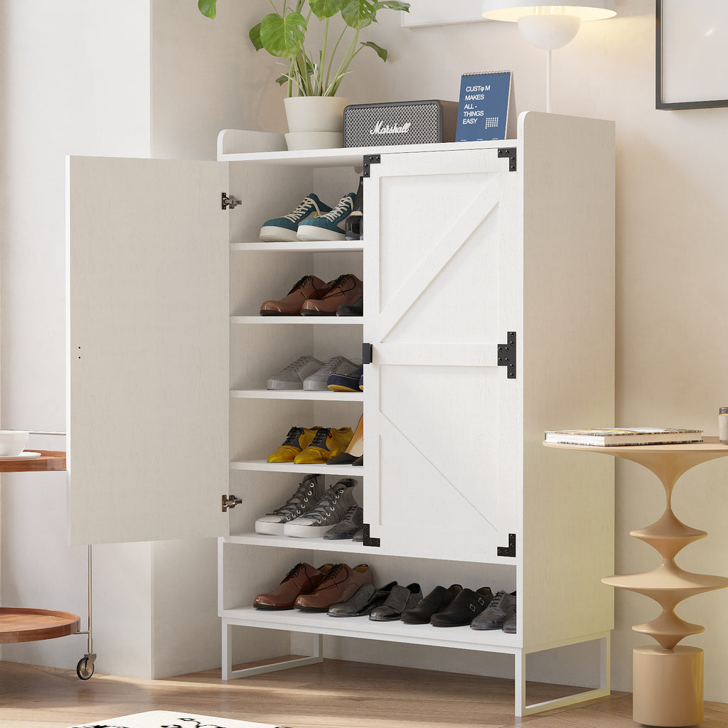 Shoe Cabinet with Doors, 6-Tier Shoe Storage Cabinet with Adjustable Shelves, Wooden Shoes Rack Shoe Storage Organizer for Entryway, Hallway, Closet, Living Room - Grand Goldman Shop