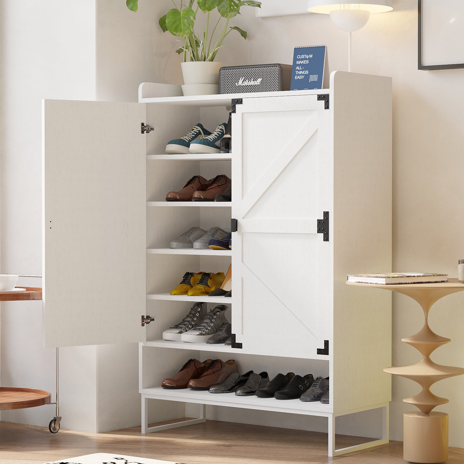 Shoe Cabinet with Doors, 6-Tier Shoe Storage Cabinet with Adjustable Shelves, Wooden Shoes Rack Shoe Storage Organizer for Entryway, Hallway, Closet, Living Room - Grand Goldman Shop