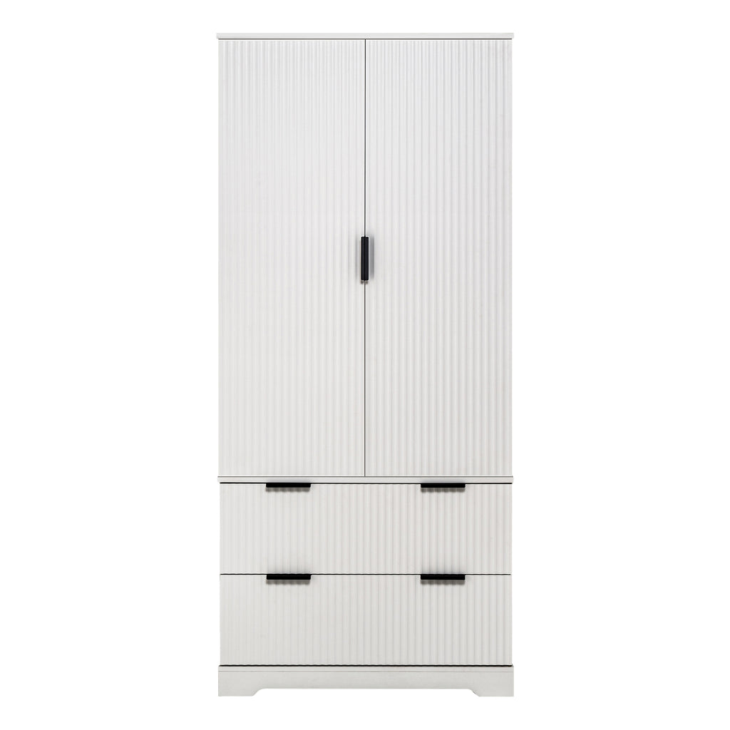72' Modern Fluted Kitchen Pantry Cabinet with 2 Large Drawers & 8-Door Spice Rack, White MDF Freestanding Storage Organizer for Bathroom, Dining Room, Office, Entryway - Grand Goldman Shop