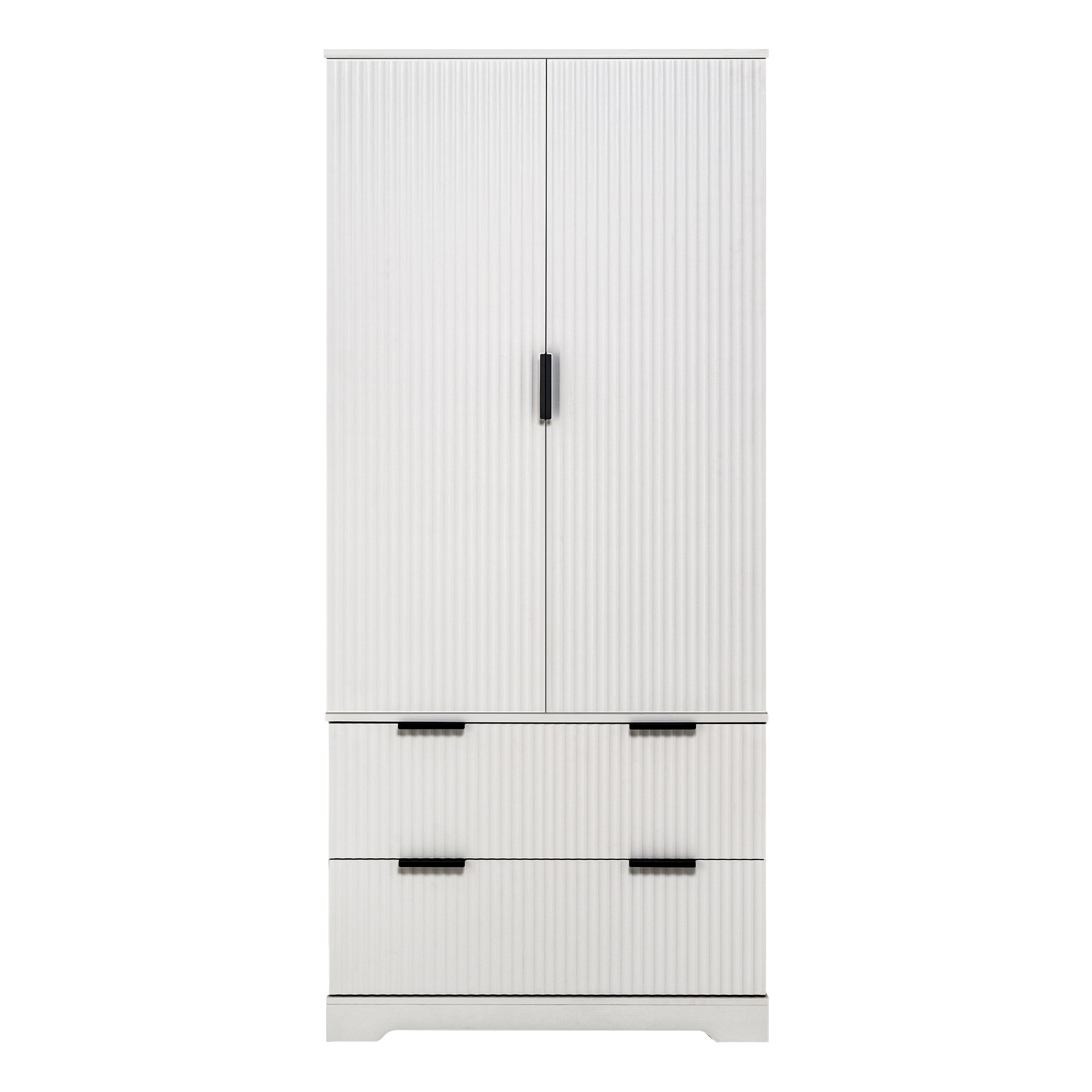 72' Modern Fluted Kitchen Pantry Cabinet with 2 Large Drawers & 8-Door Spice Rack, White MDF Freestanding Storage Organizer for Bathroom, Dining Room, Office, Entryway - Grand Goldman Shop