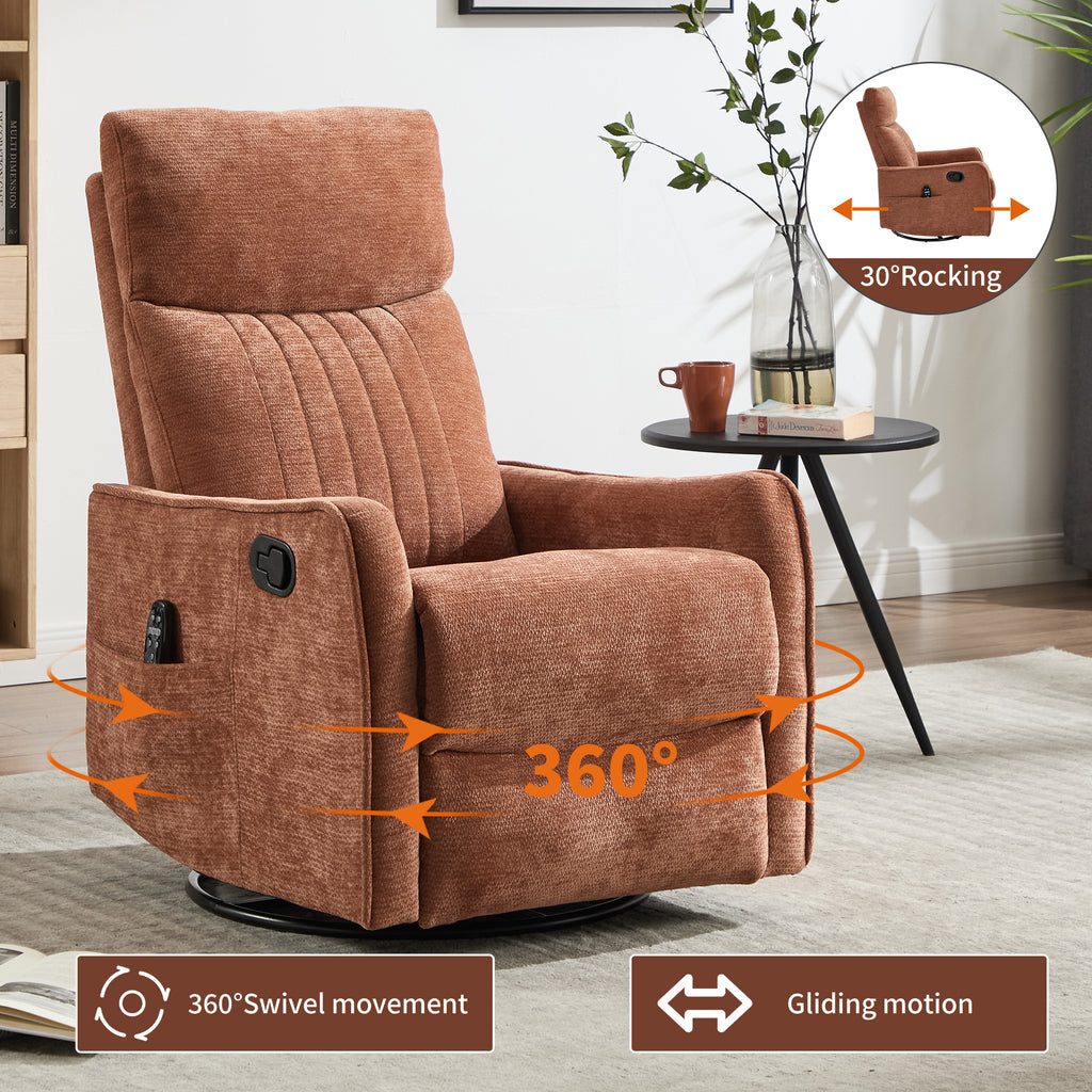 Orange Heat Massage Manual Recliner Chair with Rocker and Swivel in Fabric for Living Room - Grand Goldman Shop