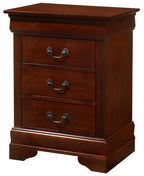 Elegant Nightstand with Three Drawers Cherry Finish Particle Board 29x21x16 Inches - Grand Goldman Shop
