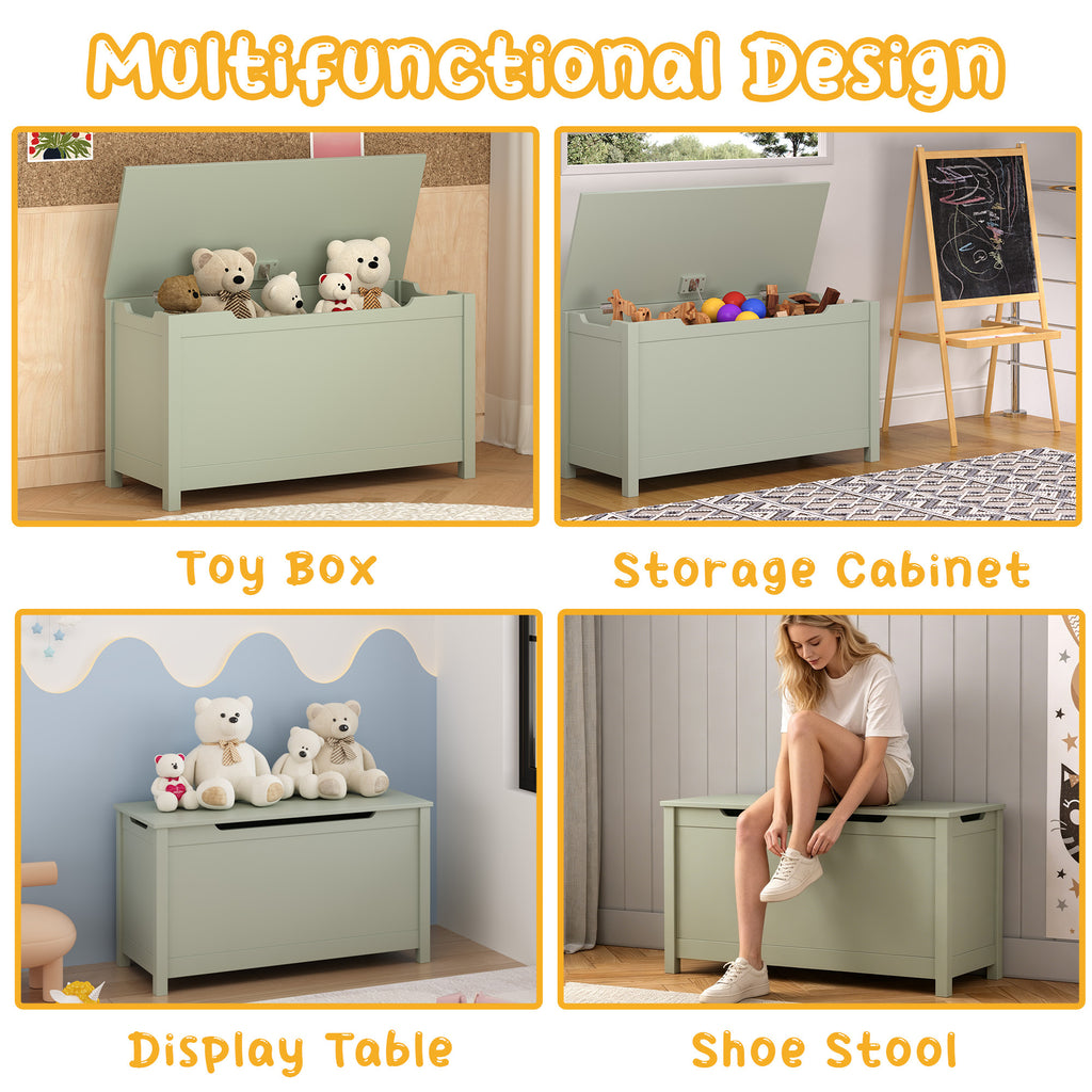 Kids Wooden Toy Box Storage with Safety Hinged Lid for Ages 2+ (Sage) - Grand Goldman