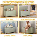 Kids Wooden Toy Box Storage with Safety Hinged Lid for Ages 2+ (Sage) - Grand Goldman