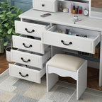 Fashion Vanity Desk with Mirror and Adjustable Lighting in White MDF, 6 Drawers, 3 Color Light Modes - Grand Goldman Shop