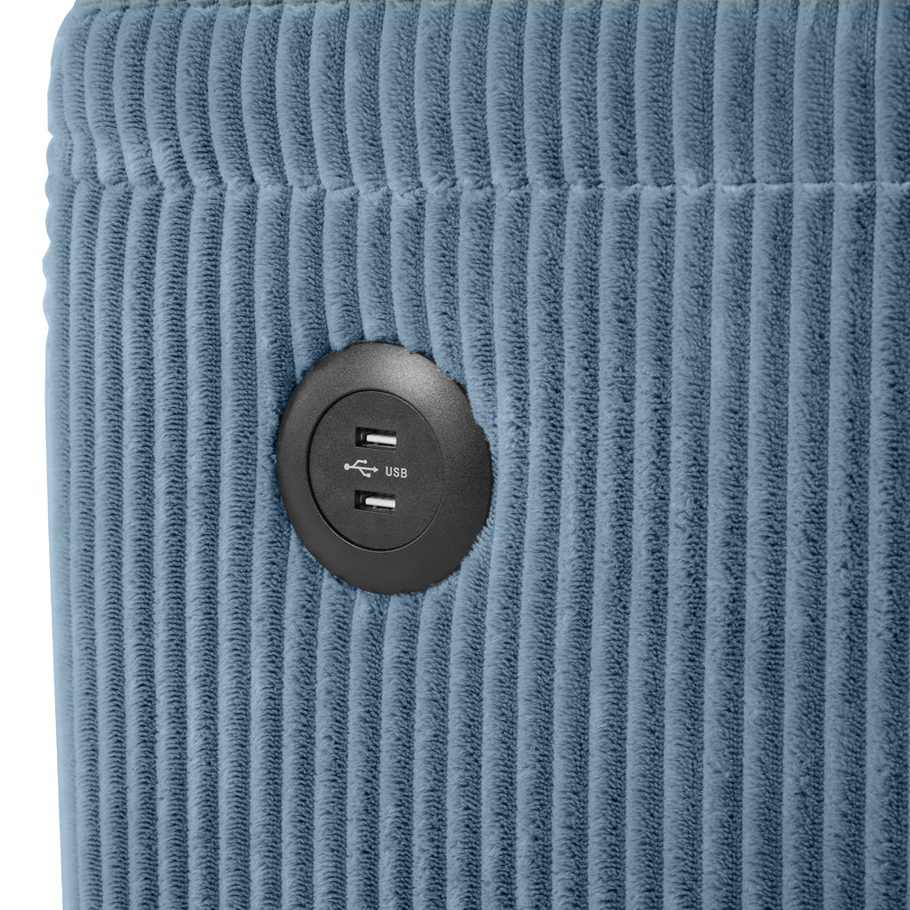 Navy Blue Corduroy Sleeper Sofa Loveseat with Full Size Mattress, USB Ports, Cup Holders, Side Pockets and Phone Holder - Grand Goldman Shop
