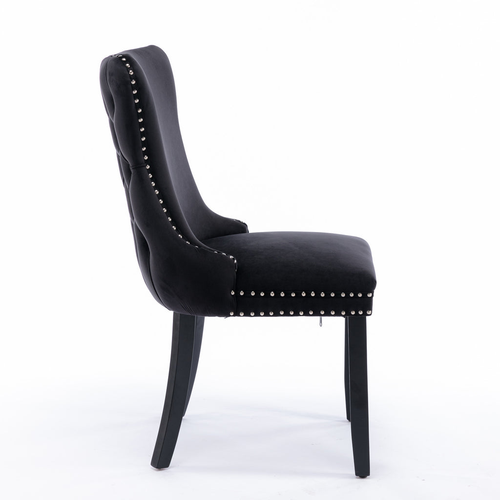 Upholstered Wing-Back Dining Chair with Backstitching Nailhead Trim and Solid Wood Legs,Set of 2, Black,SW8809BK, KD - Grand Goldman Shop