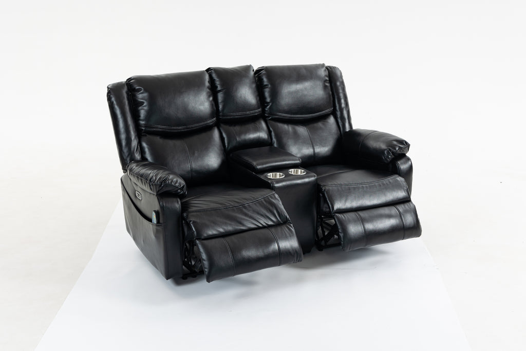 Artificial leather electric sofa bed, 2 lounge chairs, comfortable armrests and backrest lounge chairs, living room sofa set, with coffee table - Grand Goldman Shop