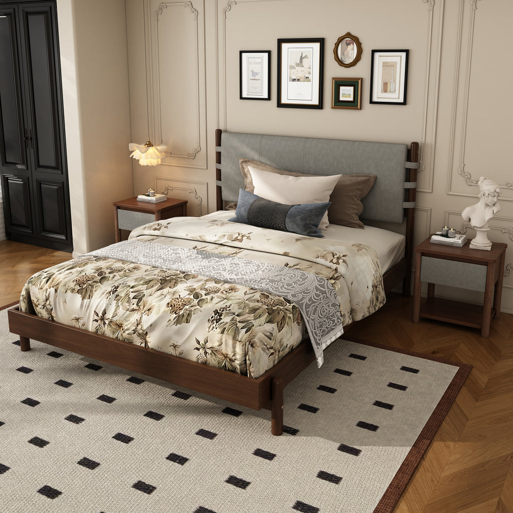 Modern Queen Bed Frame Set with 2 Nightstands, Light Gray Wood Platform Bed with Headboard and Matching Bedside Tables for Bedroom - Grand Goldman Shop