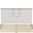 3-Pieces Bedroom Sets Full Size Farmhouse Platform Bed with Double Sliding Door Storage Headboard and Charging Station, Storage Nightstand and Dresser, White+Brown(Old SKU HL000091AAK) - Grand Goldman Shop