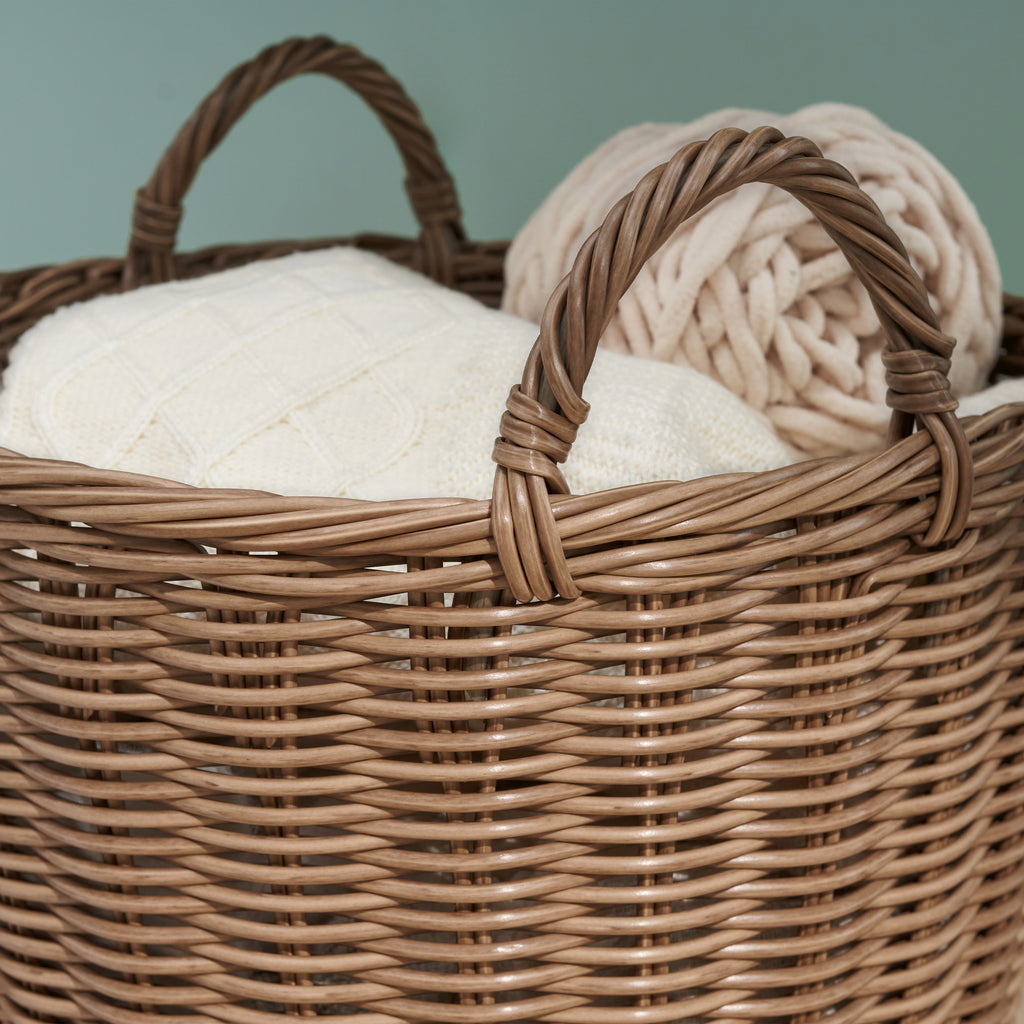Joseph Round Cone Woven Resin Wicker Basket with Handles - 16' x 16' x 10.5' - Chocolate Brown - For Clothes, Towels, Canvas, Toys, Magazine Storage and Home Decoration - Grand Goldman Shop