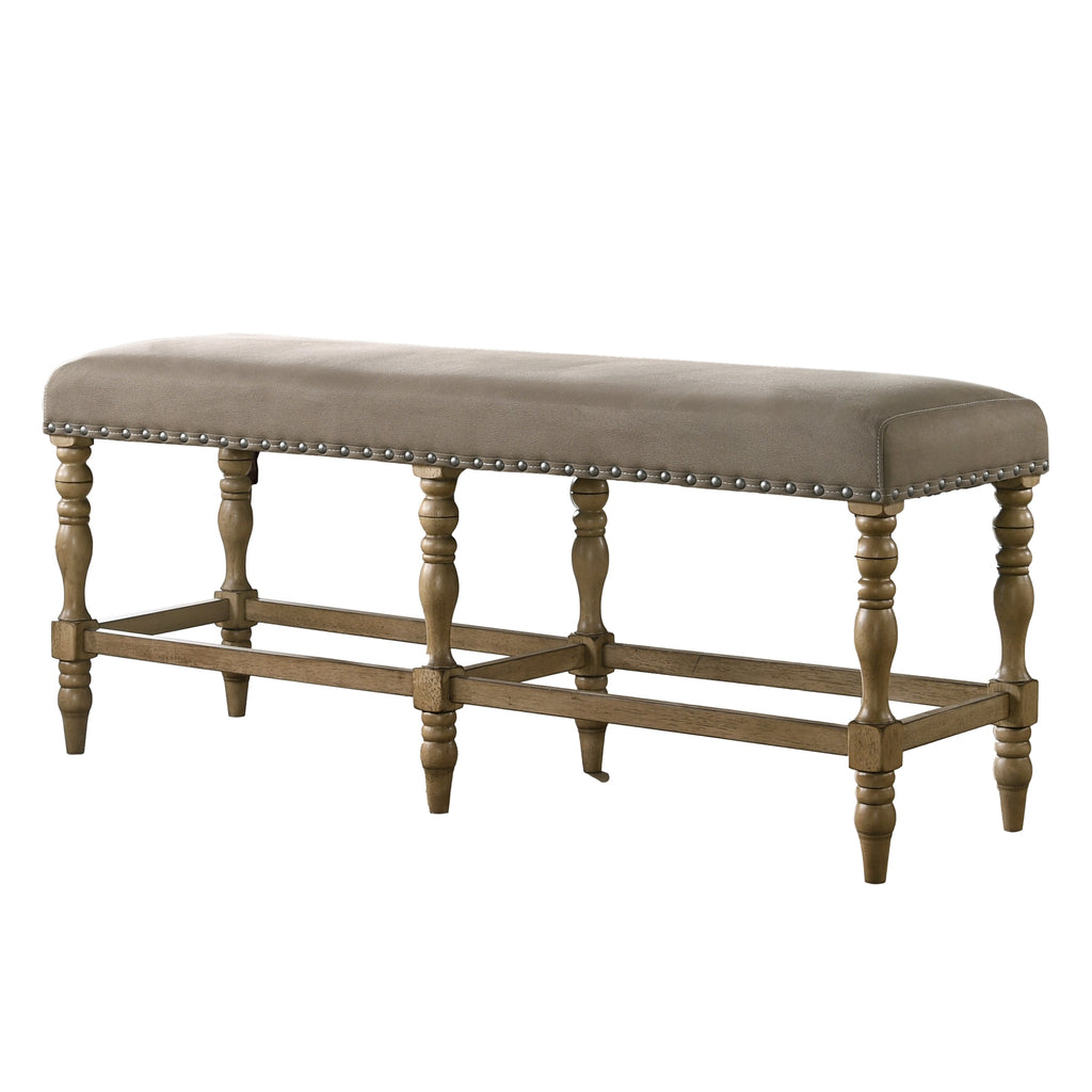 Birmingham Microfiber Upholstered Counter Height Bench with Nail Head Trim in Driftwood Finish - Grand Goldman Shop
